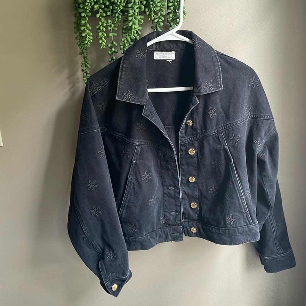 Des Petits Hauts Floral Embroidered Denim Jacket